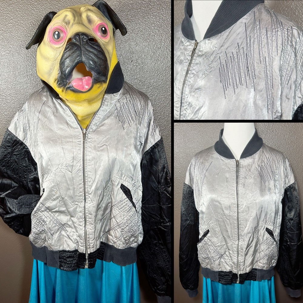 Rad af, reversible, embroidered, silky bomber!!